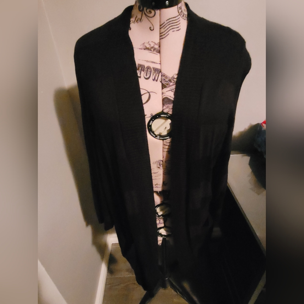 Tribal Black Cardigan Sweater Open Front